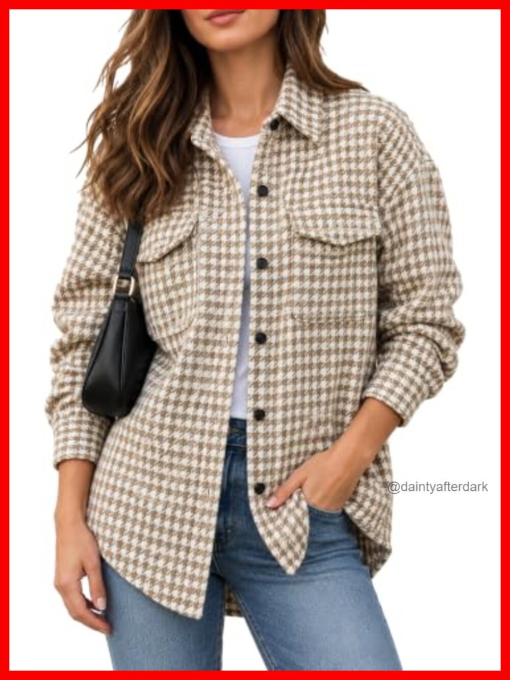 Houndstooth Flannel Shacket Women Button Down Oversized Jacket
